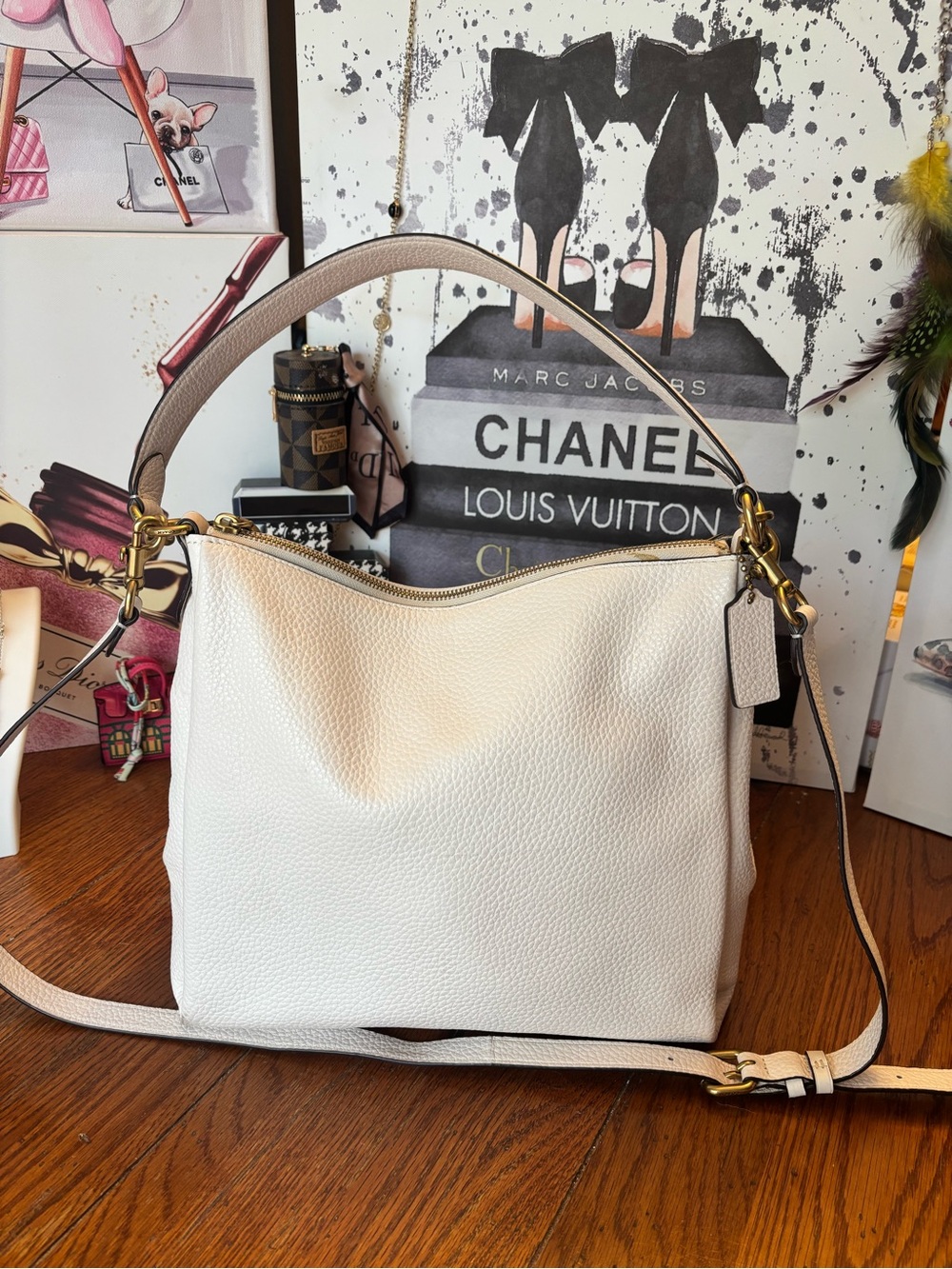 Coach Shay 93811 Chalk Pebbled Leather Shoulder Crossbody Bag